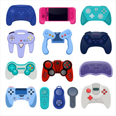 Game controllers and joysticks isolated on white background vector illustration. Controllers collection for video games on computer or gamer console © creativeteam