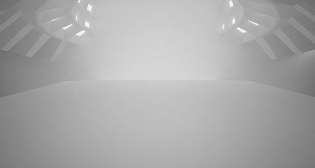 Naklejka premium Abstract architectural background, white interior with discs.Neon lighting. 3D illustration and rendering.