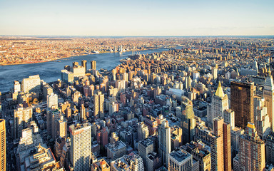 Aerial view of Skyscrapers in Manhattan and Brooklyn NYC America