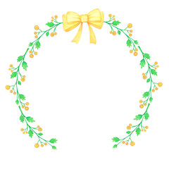 Floral Wreath Yellow Flowers Watercolor and Ribbon
