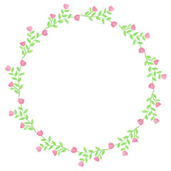 Watercolor Spring Greeting Card, wreath of pink flowers