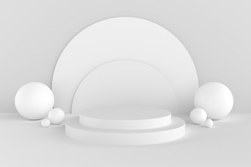 3D Abstract Shape and Geometry, White Color Stage Mockup Background.