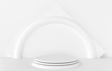 3D Abstract Shape and Geometry, White Color Stage Mockup Background.