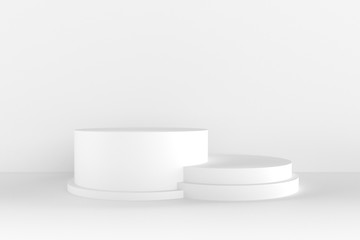 3D Abstract Shape and Geometry, White Color Stage Mockup Background.