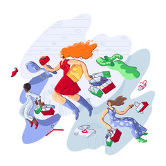 Mixed Race Women are Shopping in mega mall