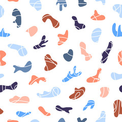 Fototapeta na wymiar White seamless pattern with doodle liquid shapes in blue, pink, brown colors.