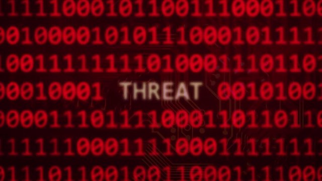 Threat - text between binary data background red screen with depth of field in 4k	