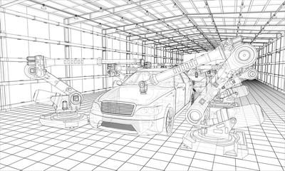 Assembly of motor vehicle. Vector