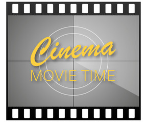 Cinema movie poster design template. filmstrip, tickets, clapboard. Vector stock illustration.