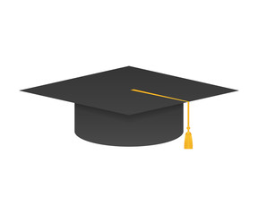 Graduation cap with tassel, realistic mortar board. Vector stock illustration.