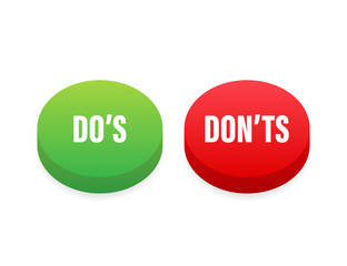 Do's and Don'ts button. Flat simple thumb up symbol minimal round logotype element set. Vector illustration.