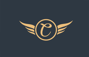 C yellow blue alphabet letter logo with wing wings icon and circle for business design and company