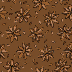 Illicium Anisatum. Star Anise Pods and Seeds Vector Seamless Pattern Design