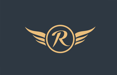 R yellow blue alphabet letter logo with wing wings icon and circle for business design and company