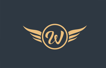 W yellow blue alphabet letter logo with wing wings icon and circle for business design and company