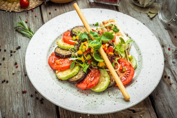 grilled vegetables, grilled suluguni cheese