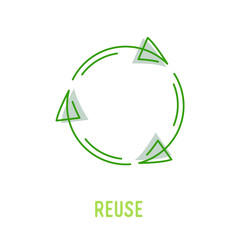 Reuse Sign with Green Rotate Arrows in Linear Style Isolated on White Background. Garbage Recycling and Reusing Icon, Ecology Conservation, Sustainability, Conscious Litter Renew Vector Illustration