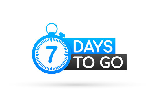 Seven days to go flat icon. Vector stock illustration.