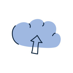 Isolated cloud with upload arrow doodle line fill style icon vector design