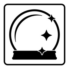 gz744 GrafikZeichnung - german: Schneekugel, Glaskugel, Kristallkugel Symbol - english: snowglobe - crystal ball - snow globe ball icon. - fortuneteller gypsy - frame, border, simple, square xxl g9095
