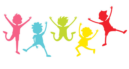 Happy children silhouettes. collection of happy children in different positions