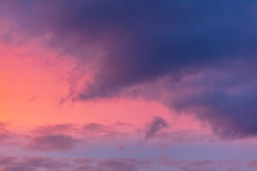 Pink dawn in the sky with clouds