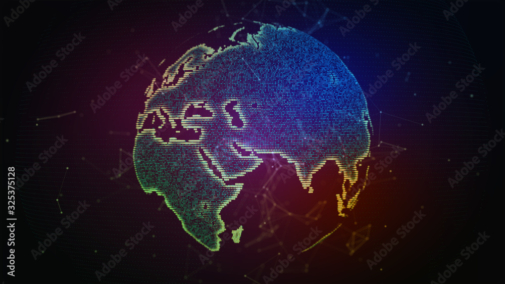Wall mural connection lines around earth globe, futuristic technology background with light effect. elements of