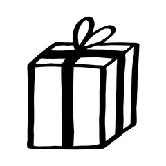 Winter Holiday pattern with  present. Vector illustration isolated on white background for Birthday, Merry Christmas, New year. Template design for invitation, poster, card. Doodle style.