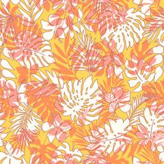 Beautiful tropical plant seamless pattern illustration,