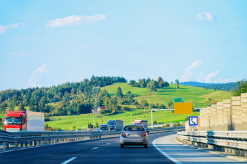Scenery with hills and Car Road Maribor Slovenia