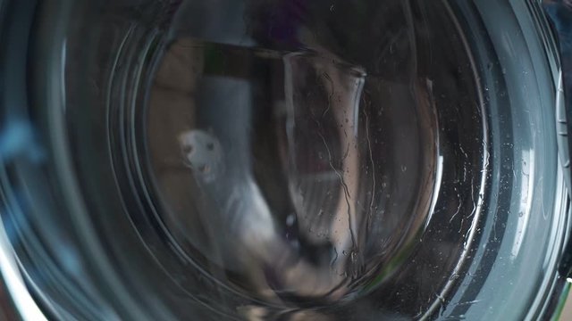 Washing machine washes clothing and sheets. Cylinder spinning