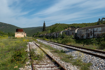Fototapeta na wymiar Avas Railway staion, old station not in use, in Northern Greece.