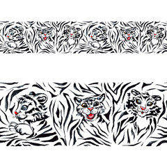 Seamless border with tiger cubs