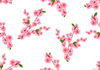 Sakura seamless. Bouquets of pink cherry flowers with buds. Industrial Design. illustration