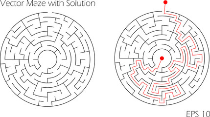 Vector maze illustration with a solution
