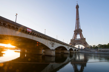 Paris skyline during summer time while sunset in warm tone.