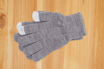 Gray and white tech touchscreen winter gloves