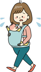 泣き止まない赤ちゃんに焦るお母さん（全身）