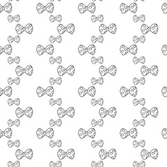 Seamless pattern with black elegant ribbon on white background. Gift bow silhouette. Design for surprise, celebration event, presents, birthday, Christmas.  Doodle style. 