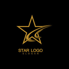 Gold Star Logo Vector in elegant Style with Black Background