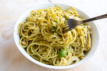 Pasta with Grilled Chicken and Basil Pesto Sauce