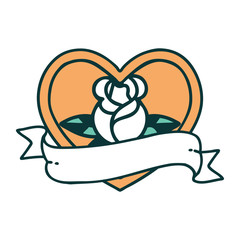 tattoo style icon of a heart rose and banner