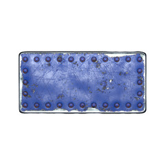 Strip of metal with rivets painted blue in the shape of a rectangle in the center on white background 3d