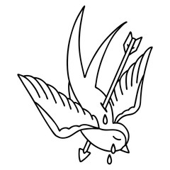black line tattoo of a swallow crying