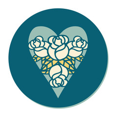 tattoo style sticker of a heart and flowers