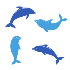 Dolphin silhouettes on the white background.