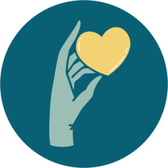 tattoo style icon of a hand holding a heart
