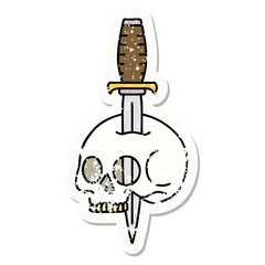 traditional distressed sticker tattoo of a skull and dagger