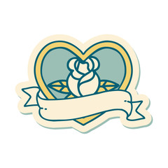 tattoo style sticker of a heart rose and banner