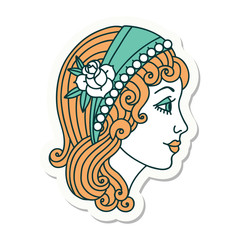 tattoo style sticker of a gypsy head